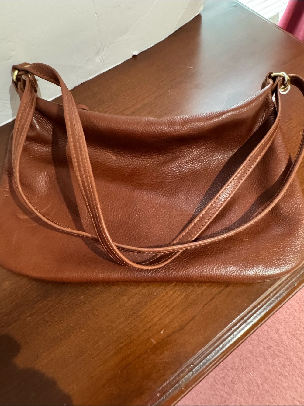 Everyday Chestnut Leather Shoulder Bag with Double Straps